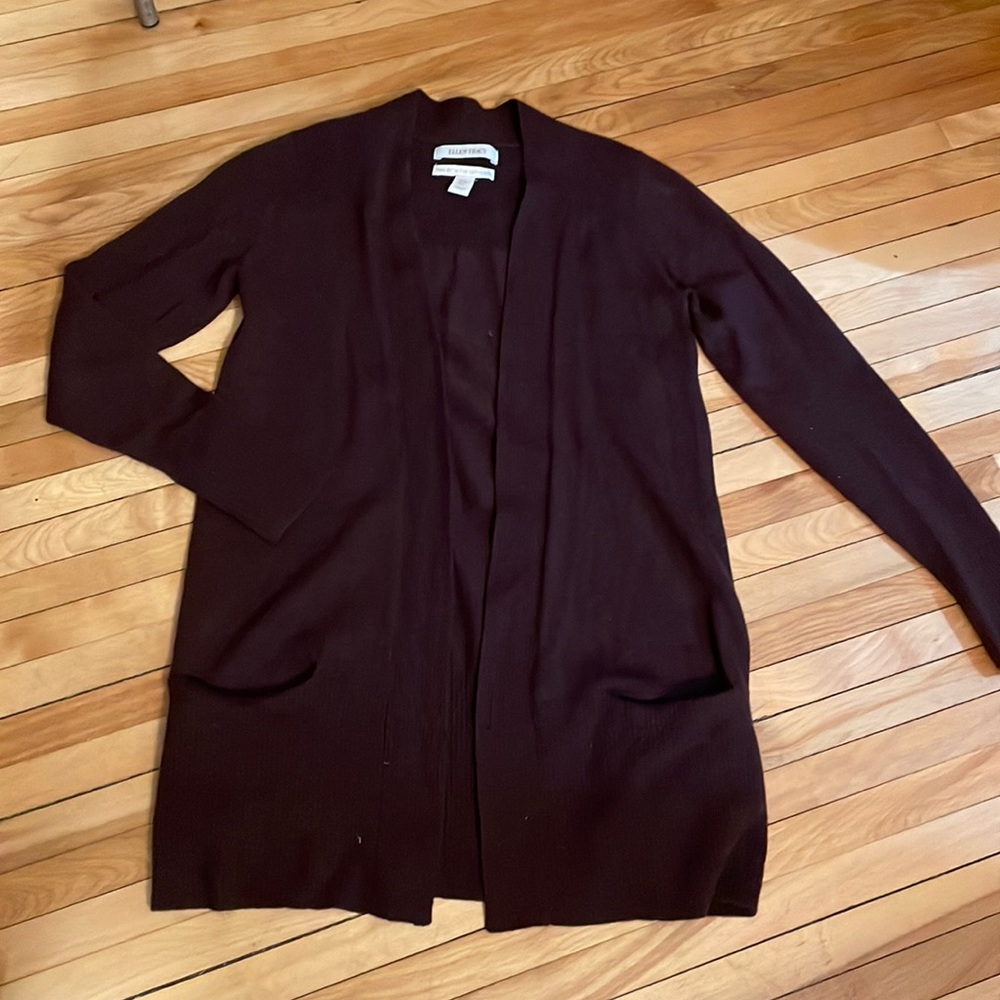 Ellen Tracy Long Maroon Merino Wool Open Cardigan small
